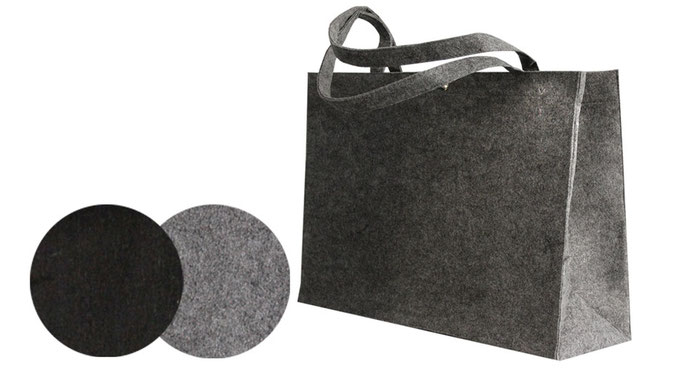 Taschen aus Filz in den Farben hellgrau grau und schwarz mit Druckknopf und langen Griffen