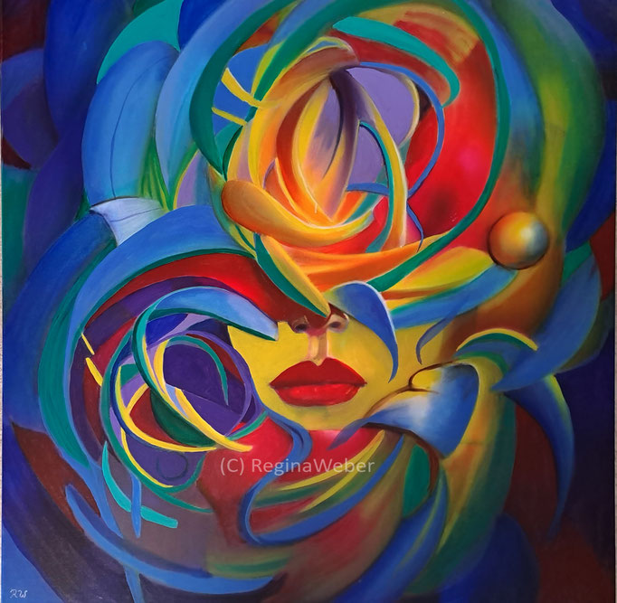 21 "a kiss for colours" 2023 fluid acrylics on canvas 100x100x2