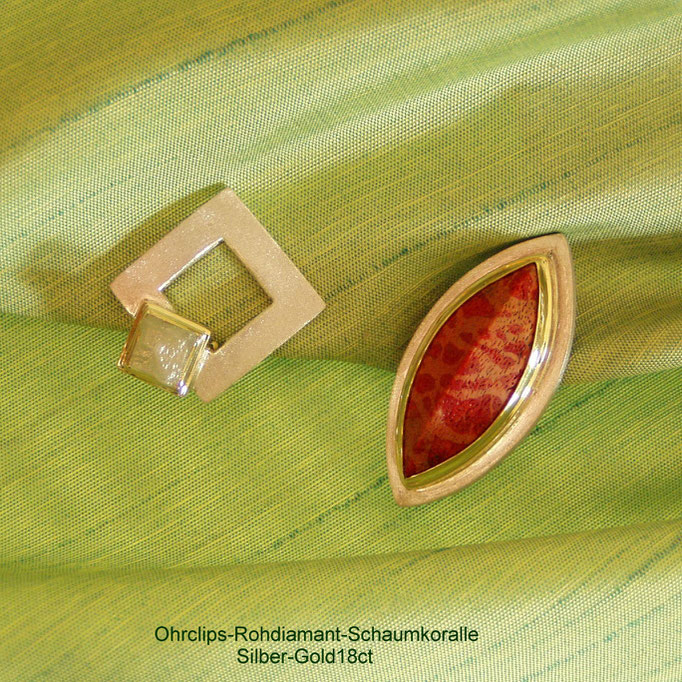 Ohrringe Rohdiamant Schaumkoralle