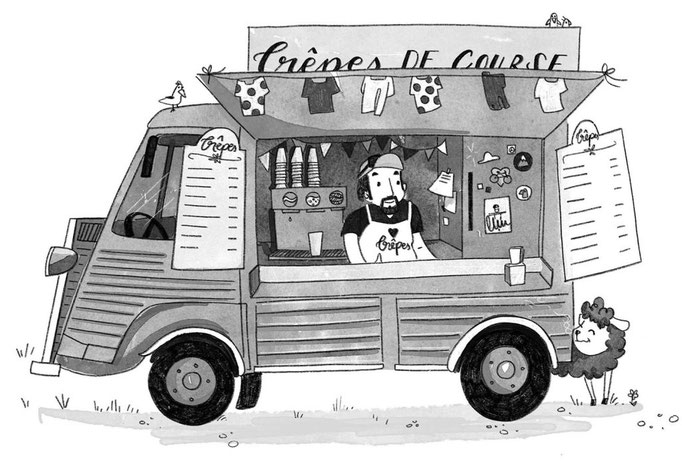Rennracker Robbie bei der Tour de France — Bezaubernd Illustriert von Arabell Watzlawik. ©www.covadonga.de