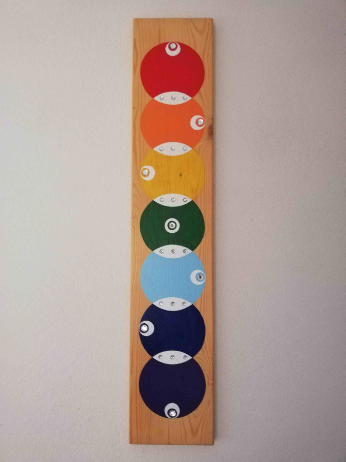 80 x 16 cm, Holzbild, Acryl, mit Glitzersteinen