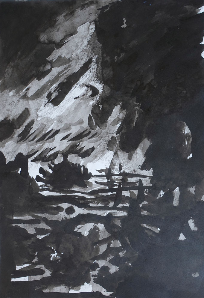 Johanna Schott // Sturmlandschaft // Tusche auf Papier // 21 x 29,7 cm // 2012