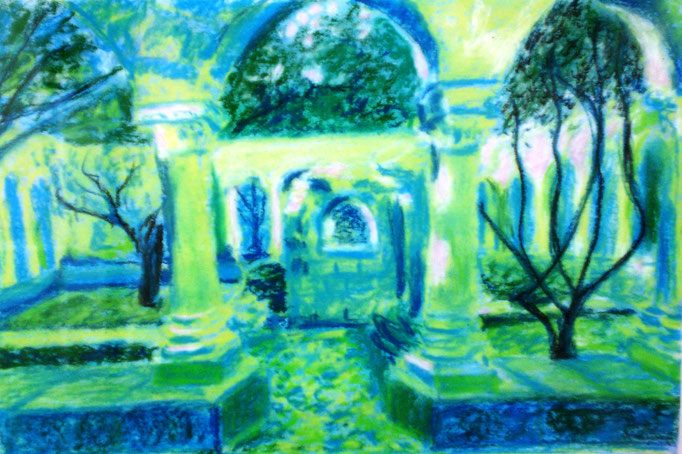 Johanna Schott // San Giovanni degli Emeriti Palermo // Pastell, Acryl auf Pappe // 25 x 37 cm // 2010
