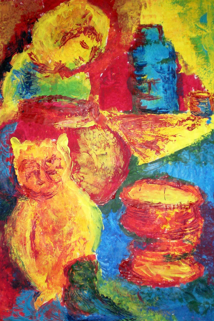 Johanna Schott // Stilleben mit Eule // Acryl auf Papier // 52 x 69 cm // 2011
