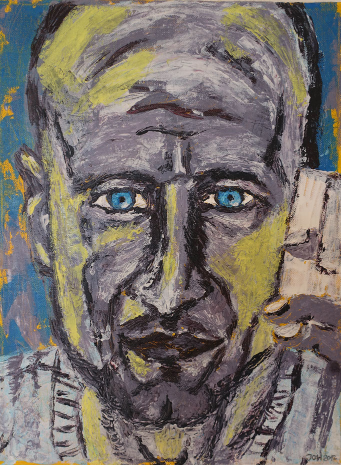 Johanna Schott // Jens mit Tasse am Ohr // Acryl auf Leinwand // 30 x 40 cm // 2012