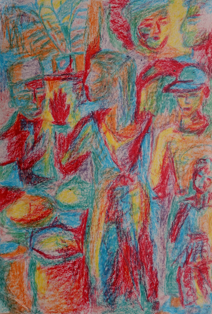 Johanna Schott // Die rote Hand // Wachsmalkreiden auf Papier // 21 x 29,7 cm// 1992