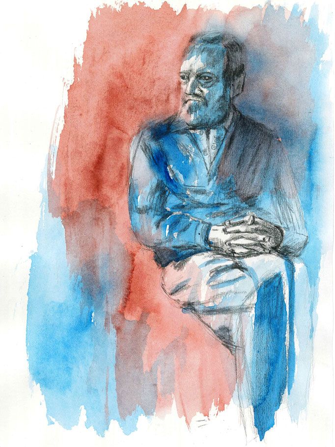 Johanna Schott // Sitzender Mann // Aquarell, Bleistift auf Papier // 21 x 29,7 cm // 2014