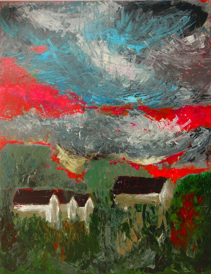 Johanna Schott // Vier Häuser // Acryl auf Leinwand // 70 x 90 cm // 2020