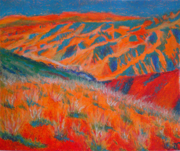 Johanna Schott //  Iranische Landschaft // Ölpastell auf Papier // 60 x 30 cm // 2015