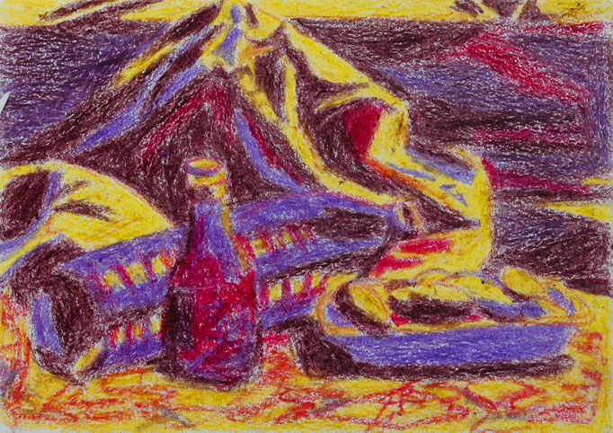 Johanna Schott // Müll hinter dem Zelt in Umbrien // Wachskreiden auf Papier // 14,5 x 20,5 cm // 1985