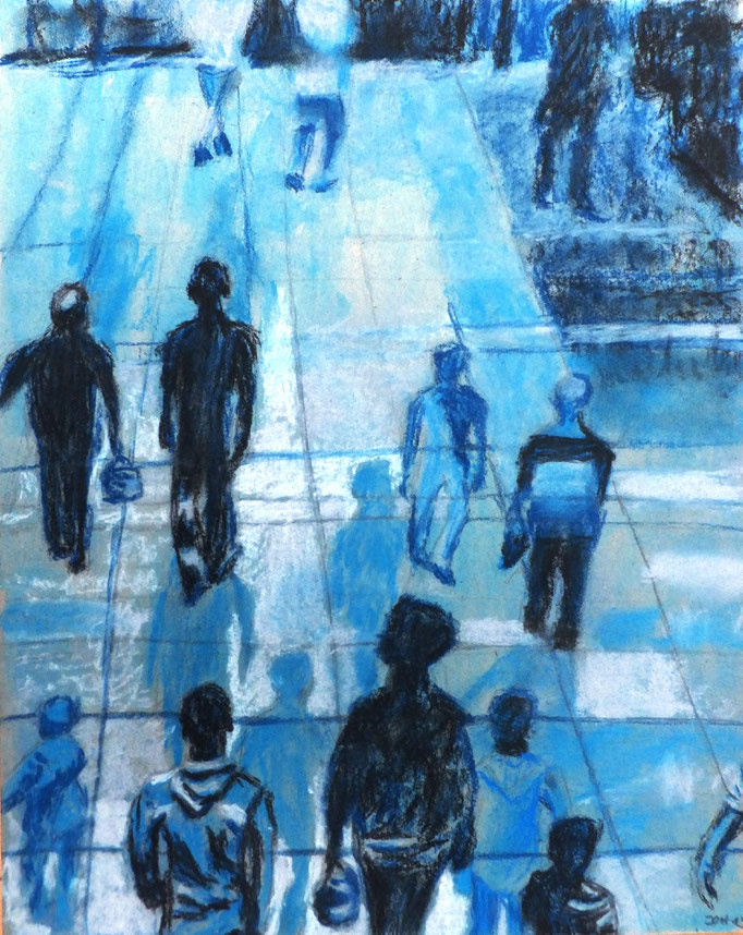 Johanna Schott // Schattenmenschen // Deckfarben, Pastell auf Pappe // 24,5 x 35 cm // 2013