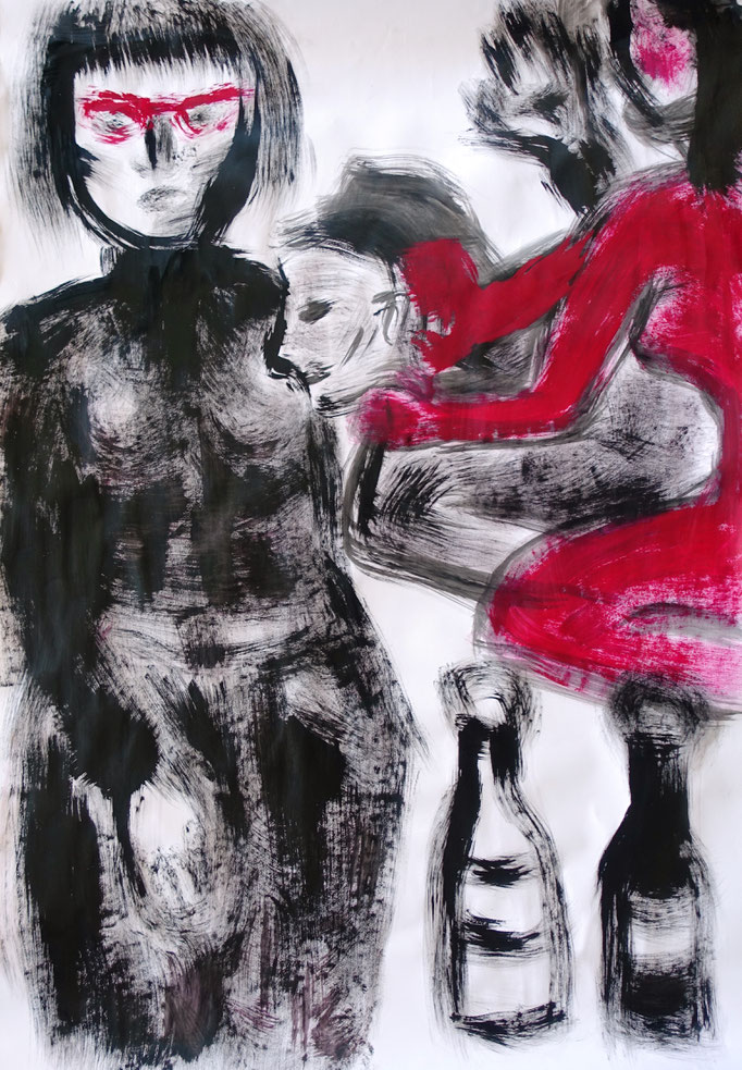 Johanna Schott // Frau mit roter Brille // Abtönfarben auf Papier // 70 x 99 cm // 1998