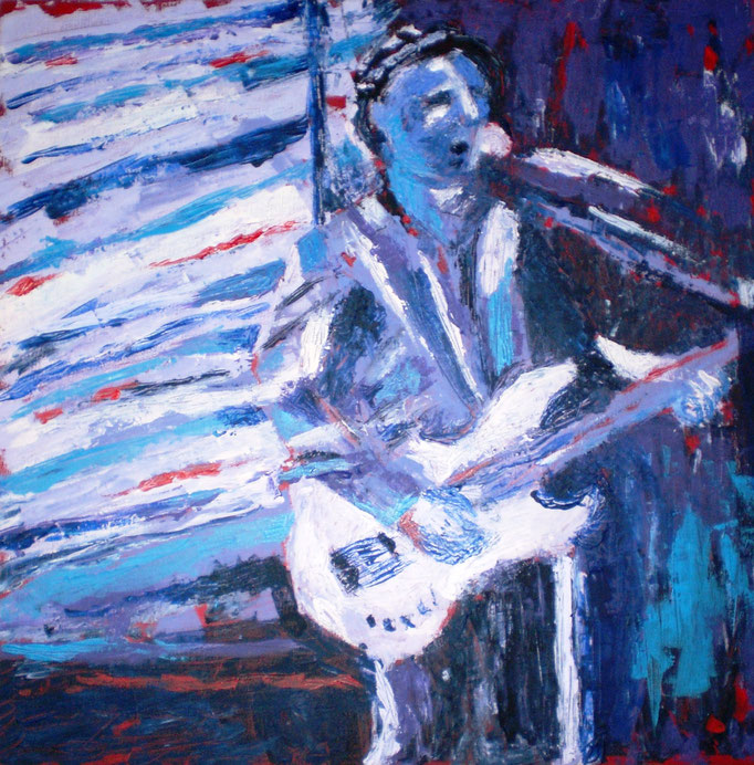 Johanna Schott // Jens mit weißem Bass // Acryl auf Leinwand // 60 x 60 cm // 2011
