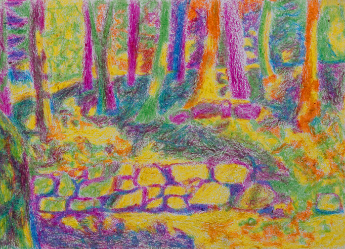 Johanna Schott // Wald in Umbrien // Wachskreiden auf Papier // 14,5 x 20,5 cm // 1985