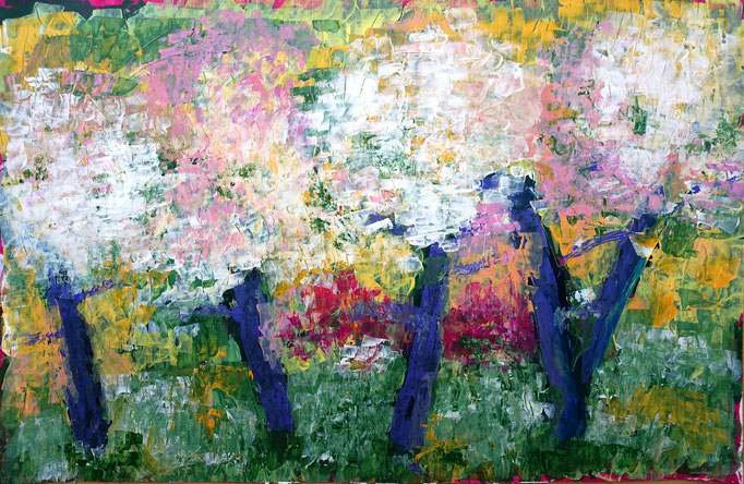 Johanna Schott // Blühende Obstbäume // Acryl auf Papier // 110, 47,5 cm // 2019