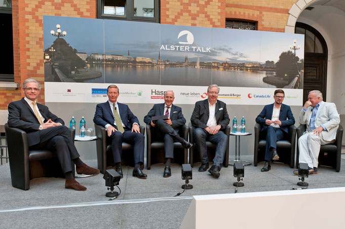 "Alster-Talk" mit Jan Menko Gummert, Partner EY; Dr. Thomas Vogelsang, Vorstand Haspa; Andreas Bartman (Globetrotter); Uwe-Jens Meyer.