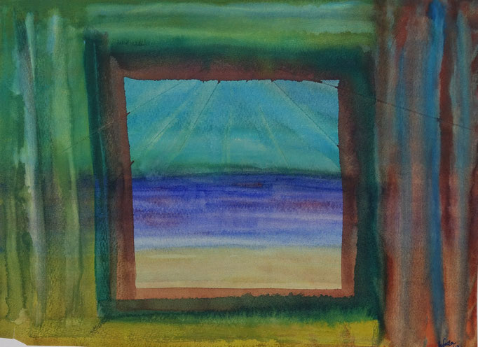 Nr.-L5: Blick aus dem Fenster, Aquarell, A4, Papier