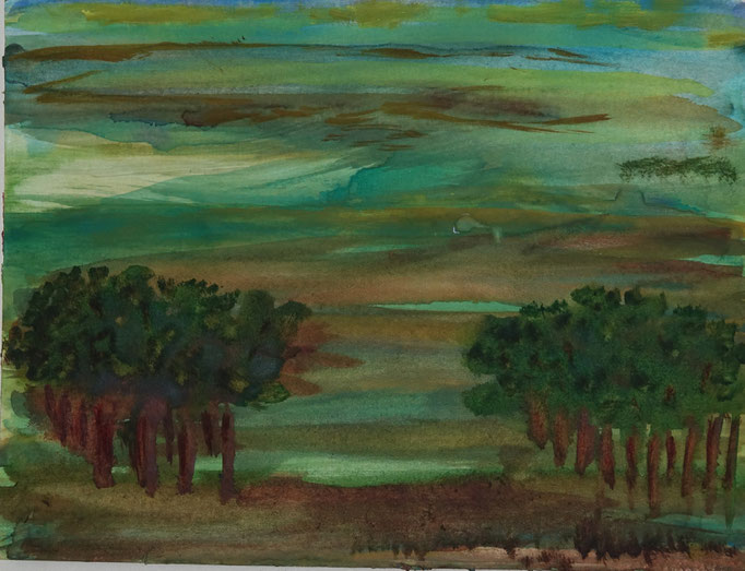 Nr.-L16: Blick aus dem Wald, Aquarell, A 4, Papier