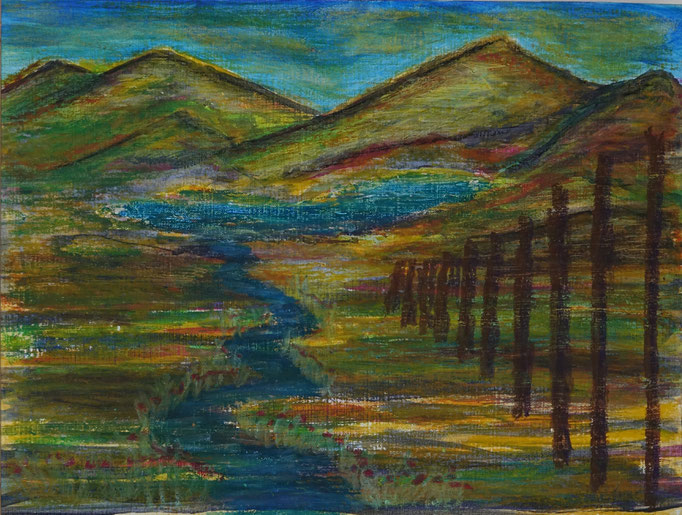 Nr.-L15: Flußlandschaft, Ölpastell, A 4, Papier