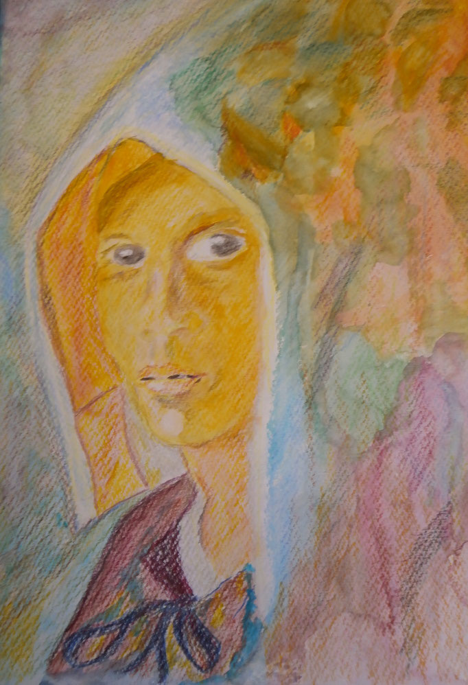 Bild 5: Frau mit Tuch, A 4, Pastell