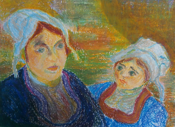 Bild 22: Bretonische Frauen, A3, Ölpastell