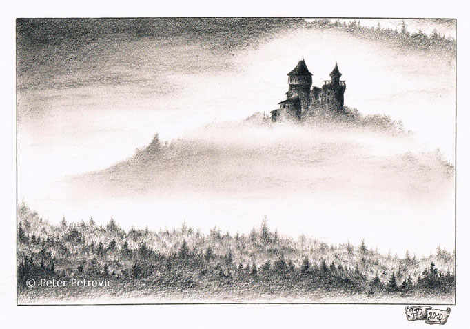 Die Burg im Nebelmeer (2010; Bleistift; A4)