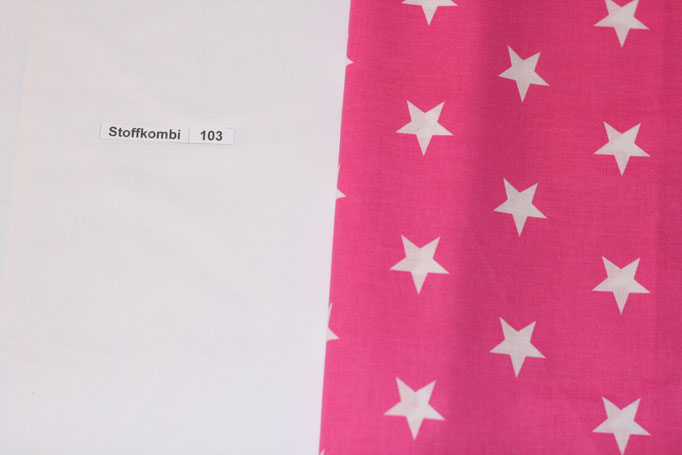 Stoffkombi 103 (Weiß Uni - Pink mit weißen Sternen)