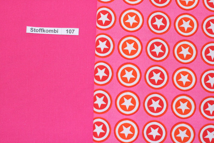 Stoffkombi 107 (Pink Uni - Pink mit Sternen im Kreis)