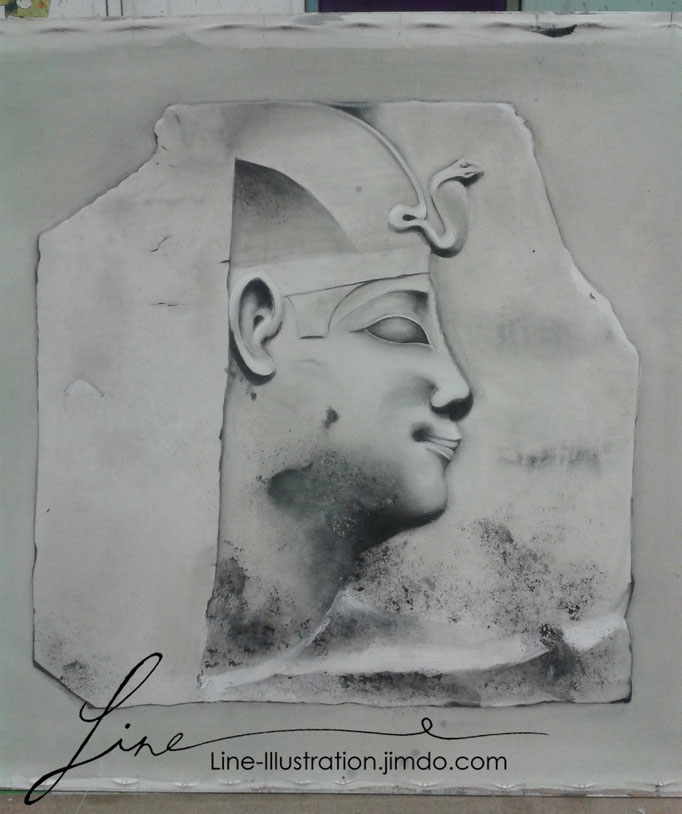 Zu verkaufen, ca. 1x1 m, auf Nesselstoff, ohne Rahmen. Grisaillemalerei "Ägyptischer Kopf"