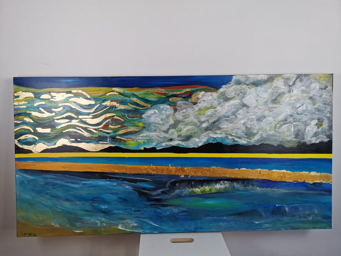 2023, Acrylfarbe, Blattgold, 70 cm x 140 cm, 1100 €