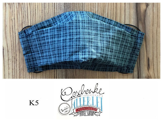 Textilmaske K5 in blau mit Karo