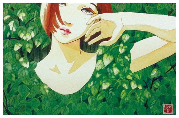 青葉闇 sold　 2014 222×140mm MUSE KENAF PAPER Water color（顔彩）,Acryl gouache