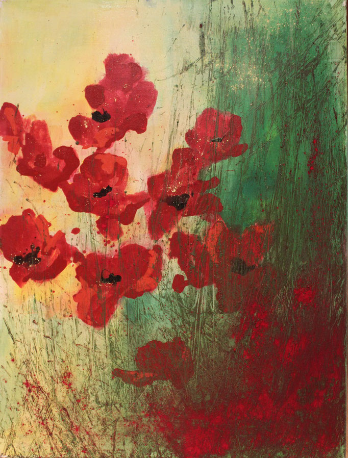 Mohnfeld, 60 x 70cm, Mischtechnik auf Leinwand
