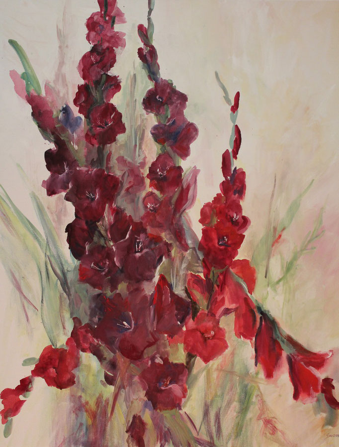 Gladiolen rot, 100 x 80cm Gouache auf Leinwand