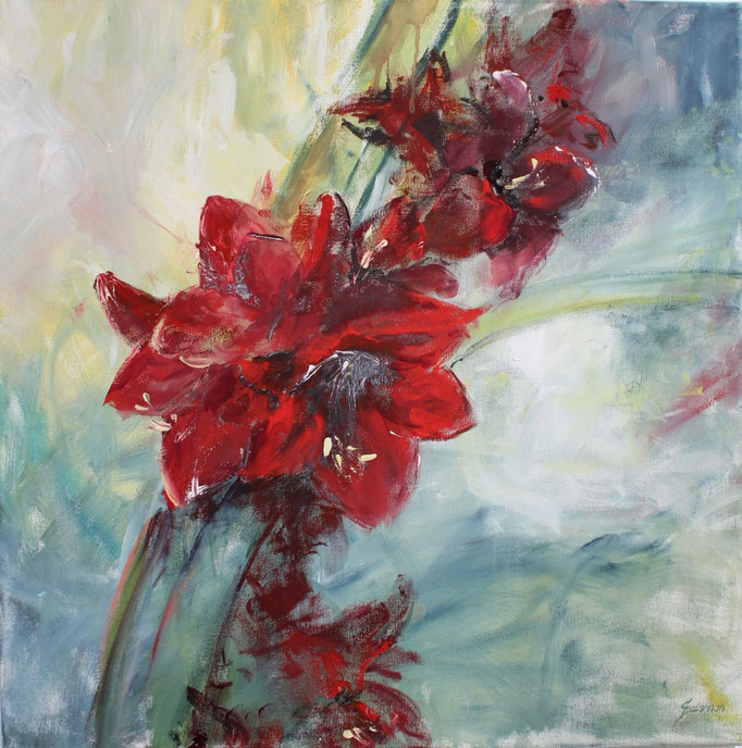 Amaryllis rot, 50 x 50cm Gouache auf Leinwand