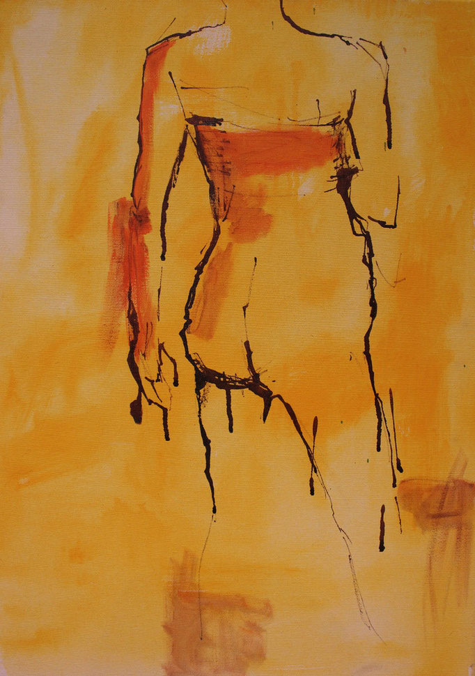 Weiblicher Akt gelb, Acryl auf Leinwand, 