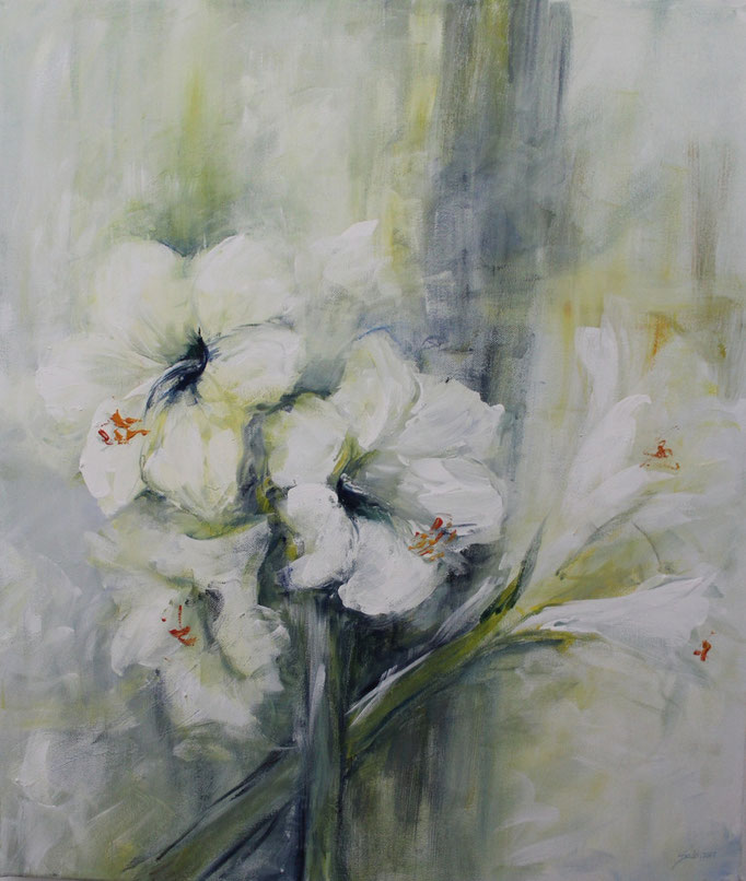 Amaryllis weiß, 60 x 70cm Gouache auf Leinwand # 4