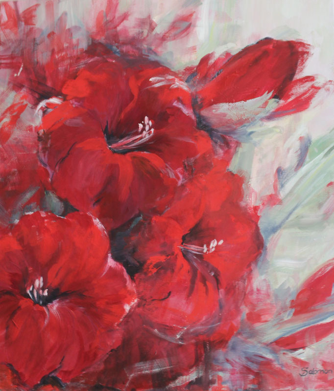 Amaryllis rot, 60 x 70cm Gouache auf Leinwand