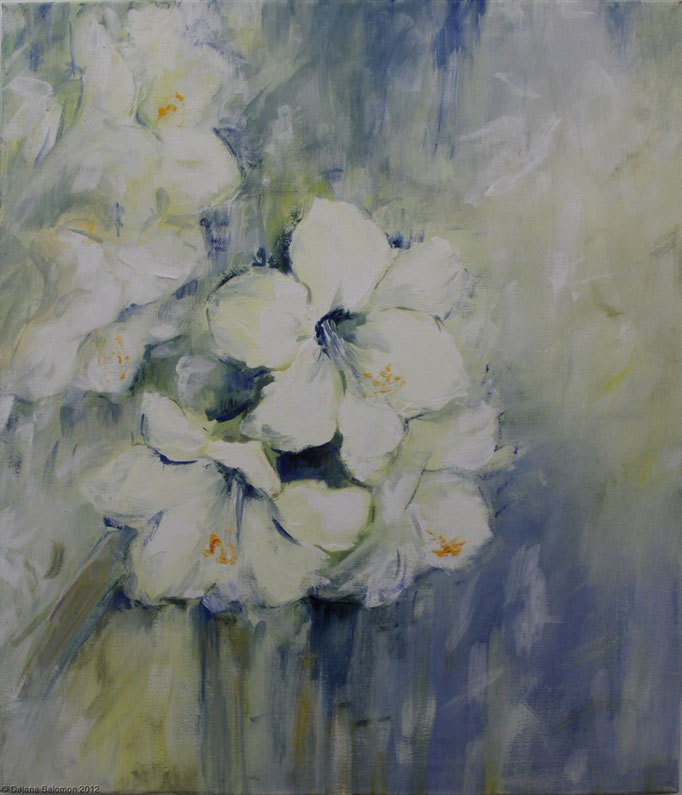 Amaryllis weiß, 60 x 70cm Gouache auf Leinwand  # 5