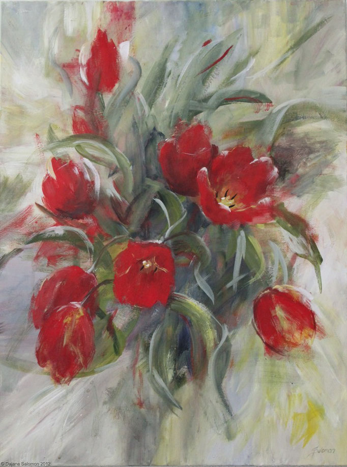 Tulpen rot, 100 x 80cm Gouache auf Leinwand