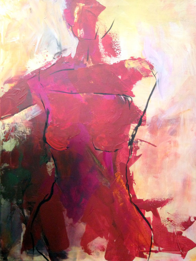 Weiblicher Akt rot/grün,  Acryl auf Leinwand, 60x80