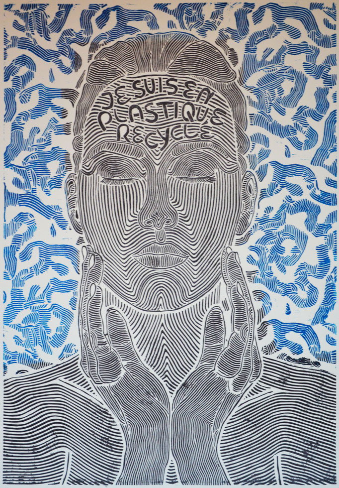 Je suis en plastique recyclé | Linocut Print | 420x600mm | 2015