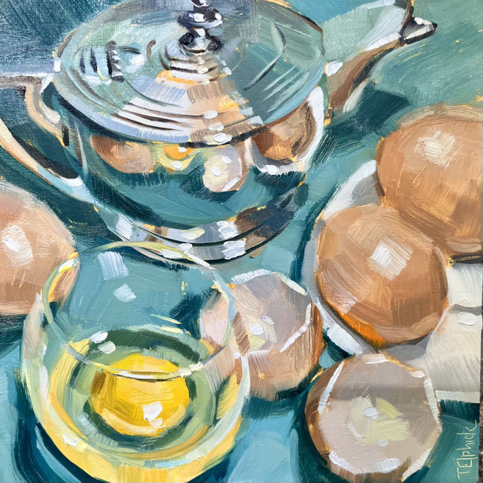 SLO227 Eggs & Tea 6"x6" in 9"x9" frame £150