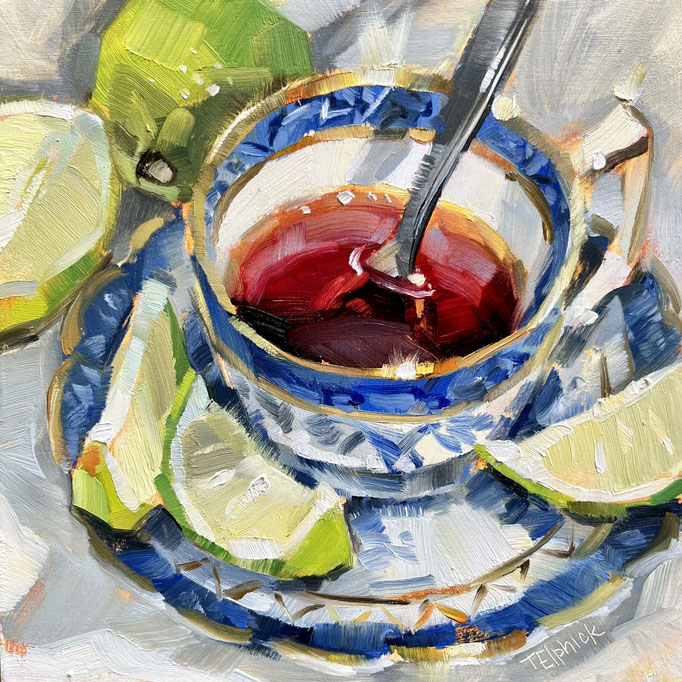 SLO114. Lime Teacup.  6" in 9" frame. £150