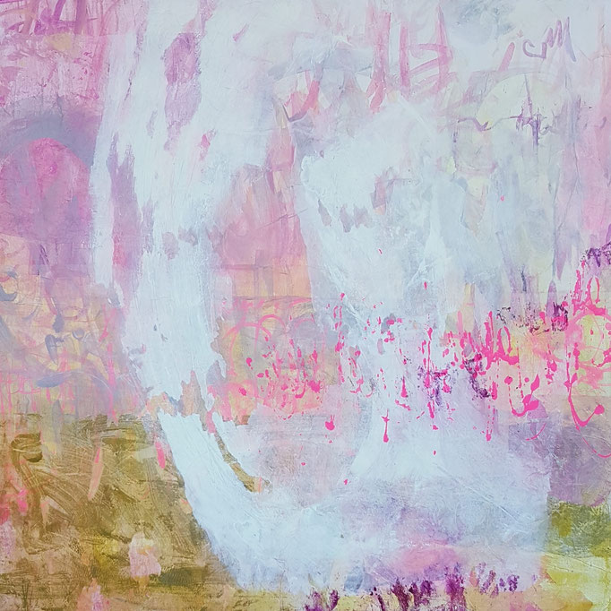 "Drinnen Draußen Dazwischen" Acryl, Pigment, Kreide, Collage auf Leinwand H/B 100x100