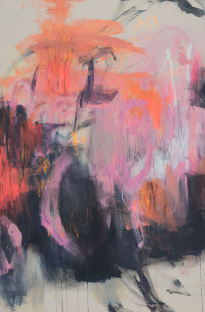 "Lust auf Rosa" Acryl, Graphit, Pigment, Kreide auf Roh-Leinwand H/B 120x80