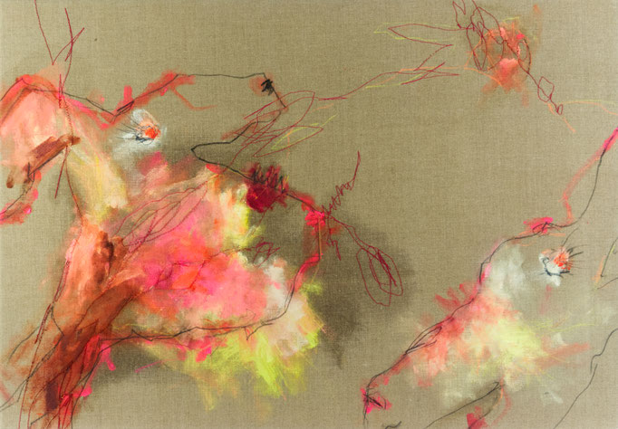 "Born to be wild 2" Öl, Graphit, Naht als Linienzeichnung auf Leinwand H/B 70x100