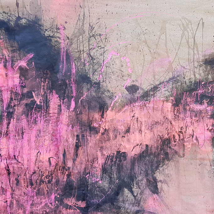 "Keine Worte 2.0" Acryl, Graphit, Kreide, Bitumen, Tusche, Kohle auf Roh-Leinwand H/B 230x230