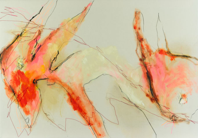 "Born to be wild 1" Öl, Graphit, Naht als Linienzeichnung auf Leinwand H/B 70x100