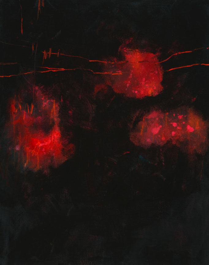 "bis die Wolken wieder lila" Acryl, Graphit, Pigment, Kreide auf Leinwand H/B 100x80